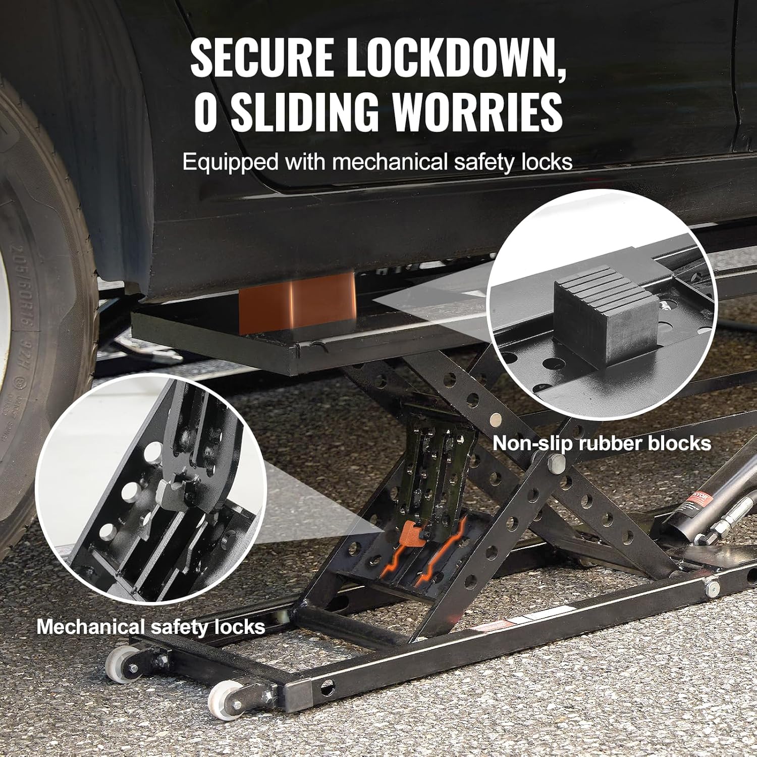 VEVOR 7,000 lb Portable Car Lift – Extended Plates, 26.8" Max Height, Heavy-Duty Carbon Steel, 120V Power Unit