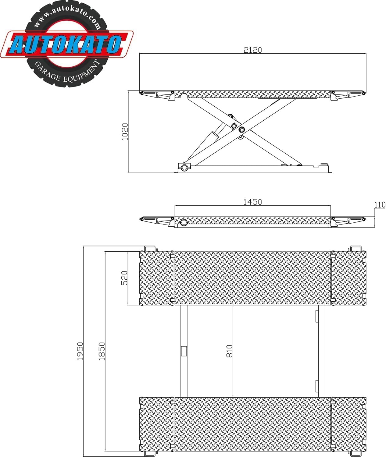 KATOOL X85 Mid-Rise Scissor Lift – 8,000 lb Capacity, 41.25" Lift Height, Electric Release, Mobile Kit, 110V Power