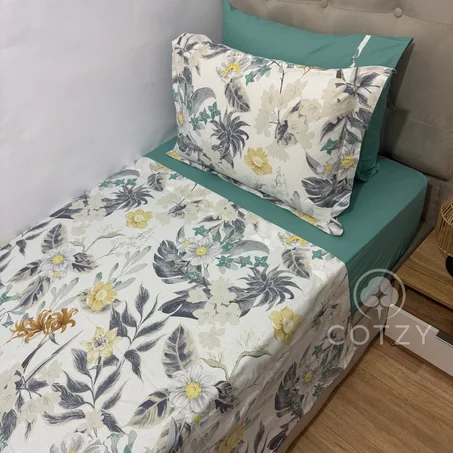 Parure de lit "Tropical Bloom" 100% coton Oeko-Tex - 1 place
