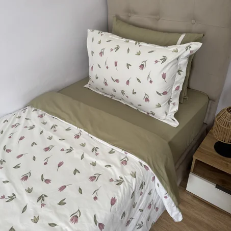 Parure housse de couette "Green bloom" 100% coton Oeko-Tex - 1 place