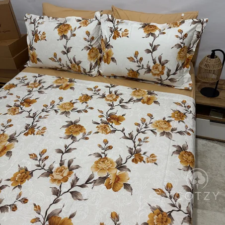 Parure drap plat "Caramel Bloom" 100% coton Oeko-Tex - 2 places