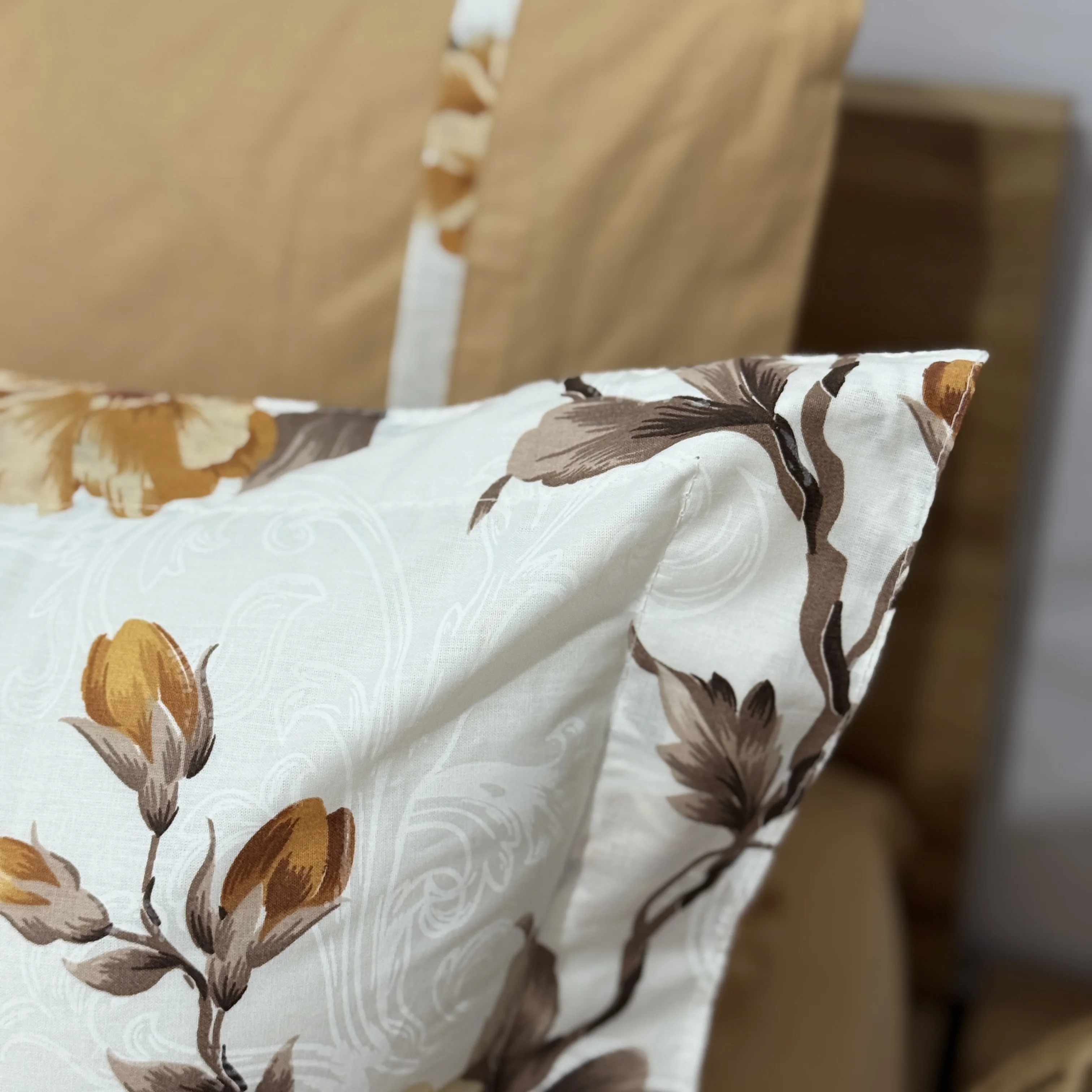 Parure de lit "Caramel Bloom 100% coton Oeko-Tex - 1 place sur-mesure