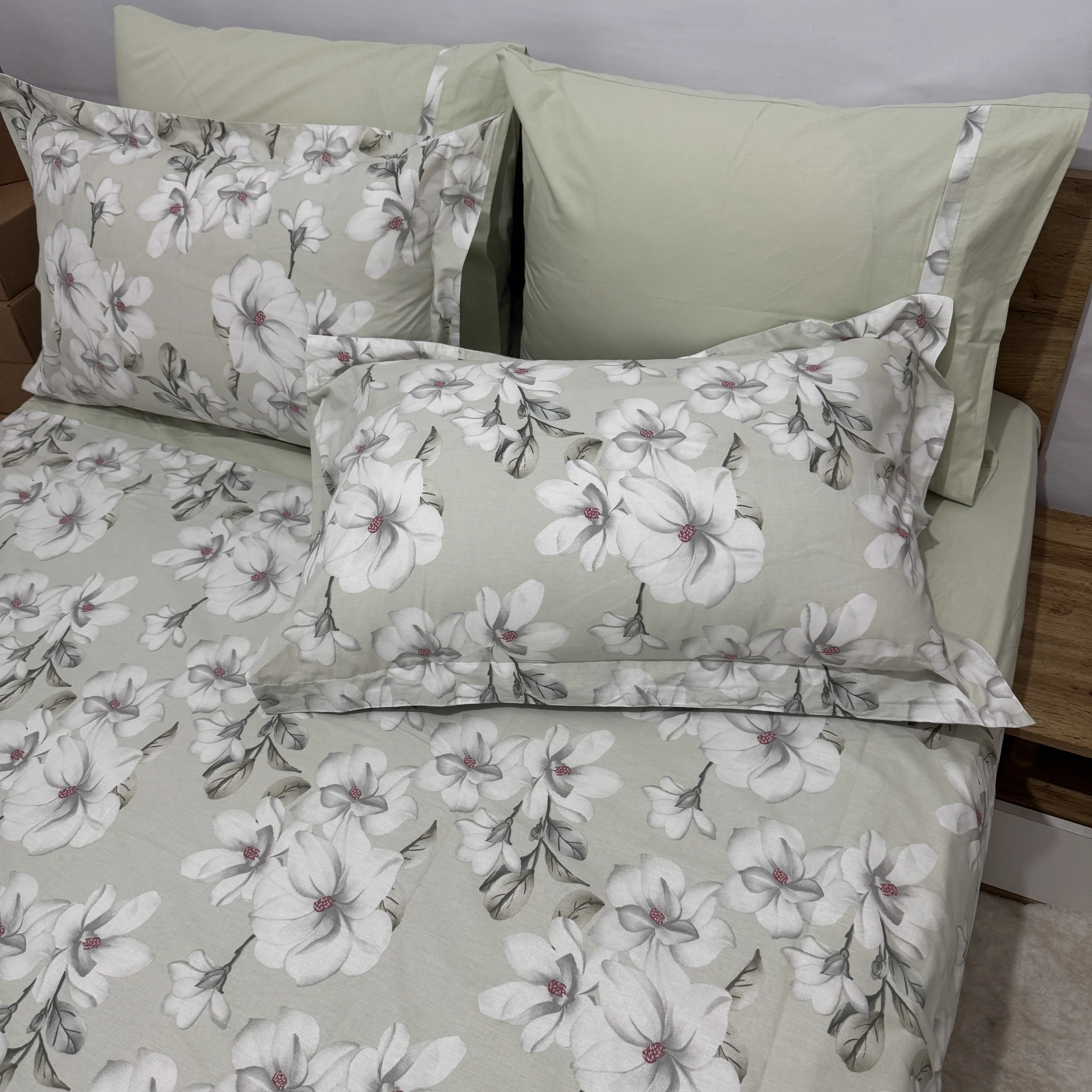 Parure drap plat "Mint Bloom" 100% coton Oeko-Tex - 2 places