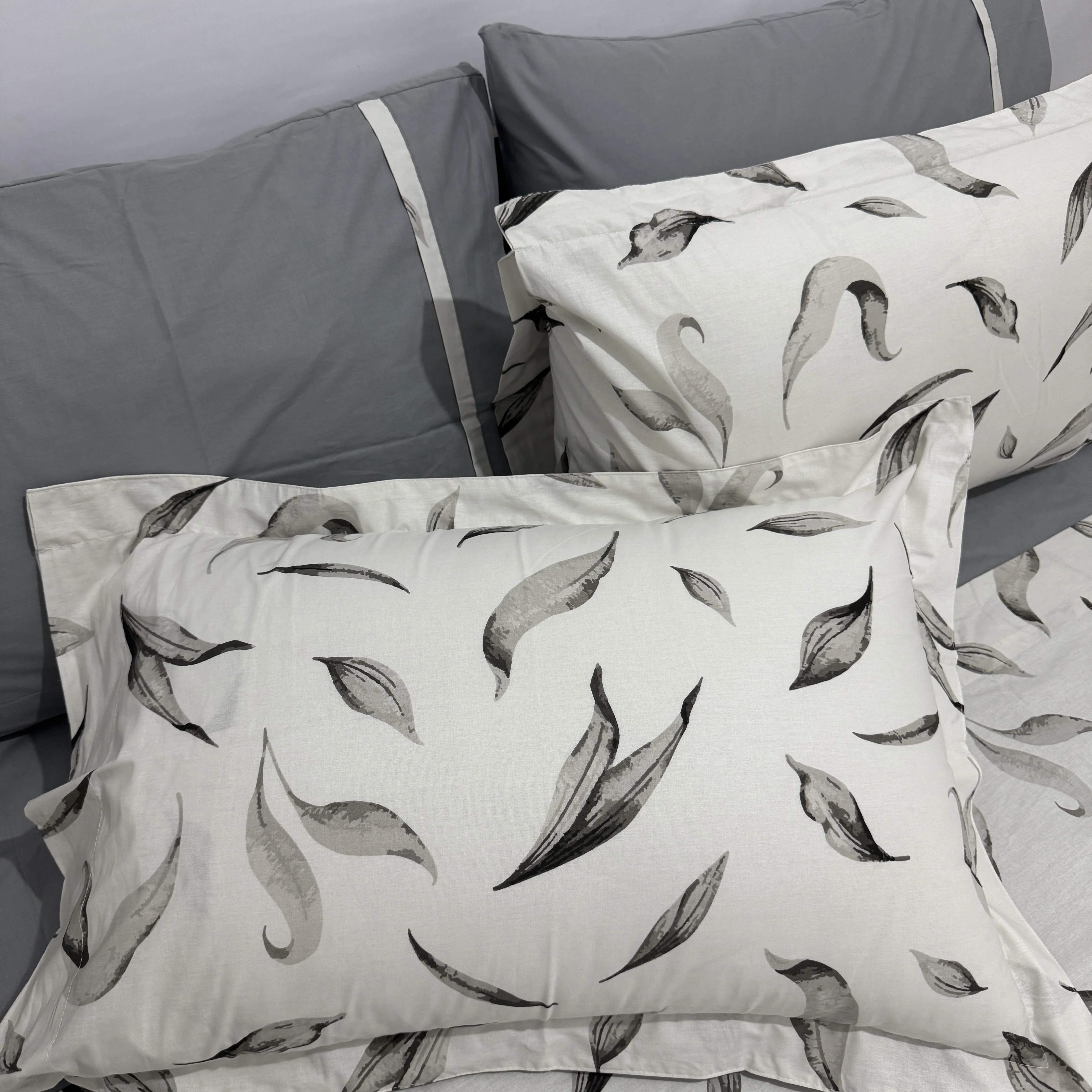 Parure drap plat "Silver Leaf" 100% coton Oeko-Tex - 2 places