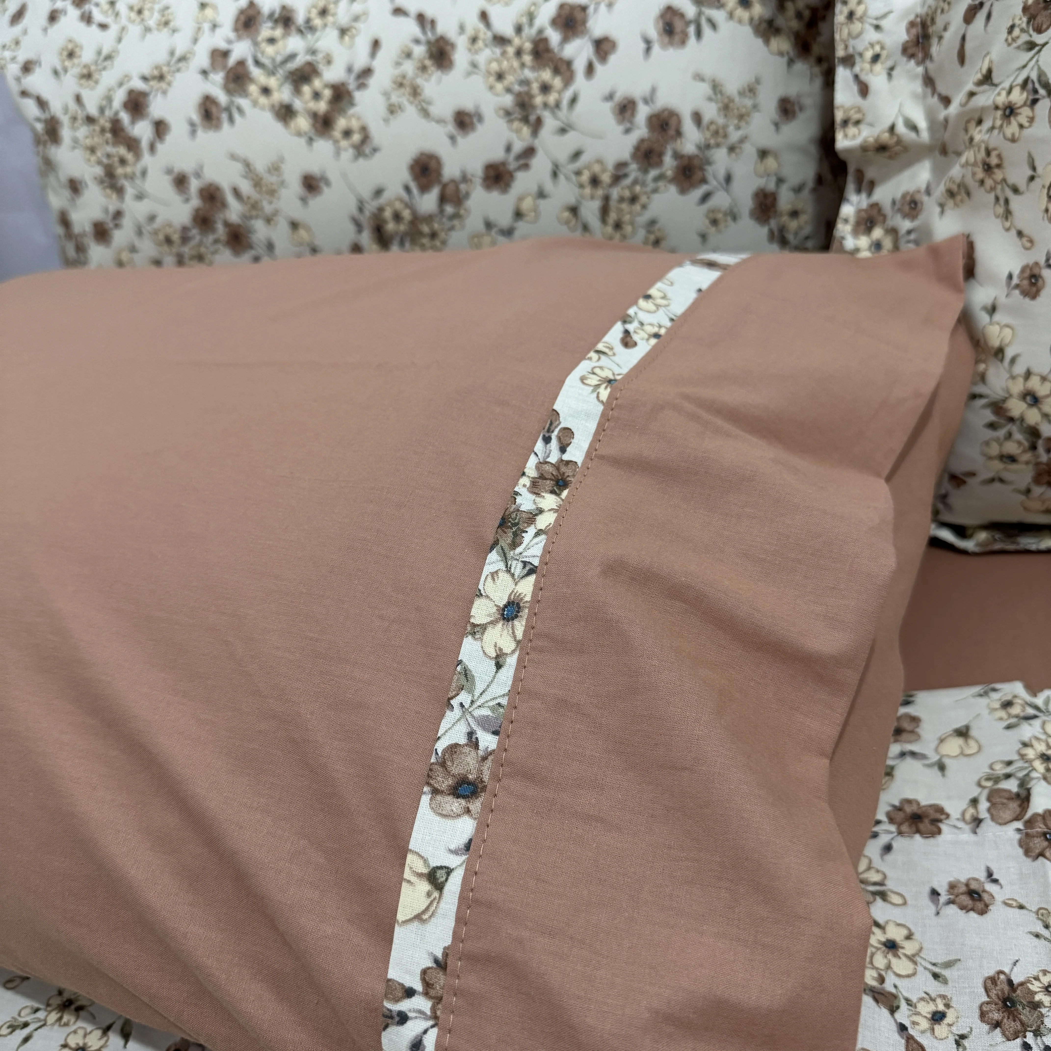 Parure drap plat "Cocoa Bloom" 100% coton Oeko-Tex - 2 places