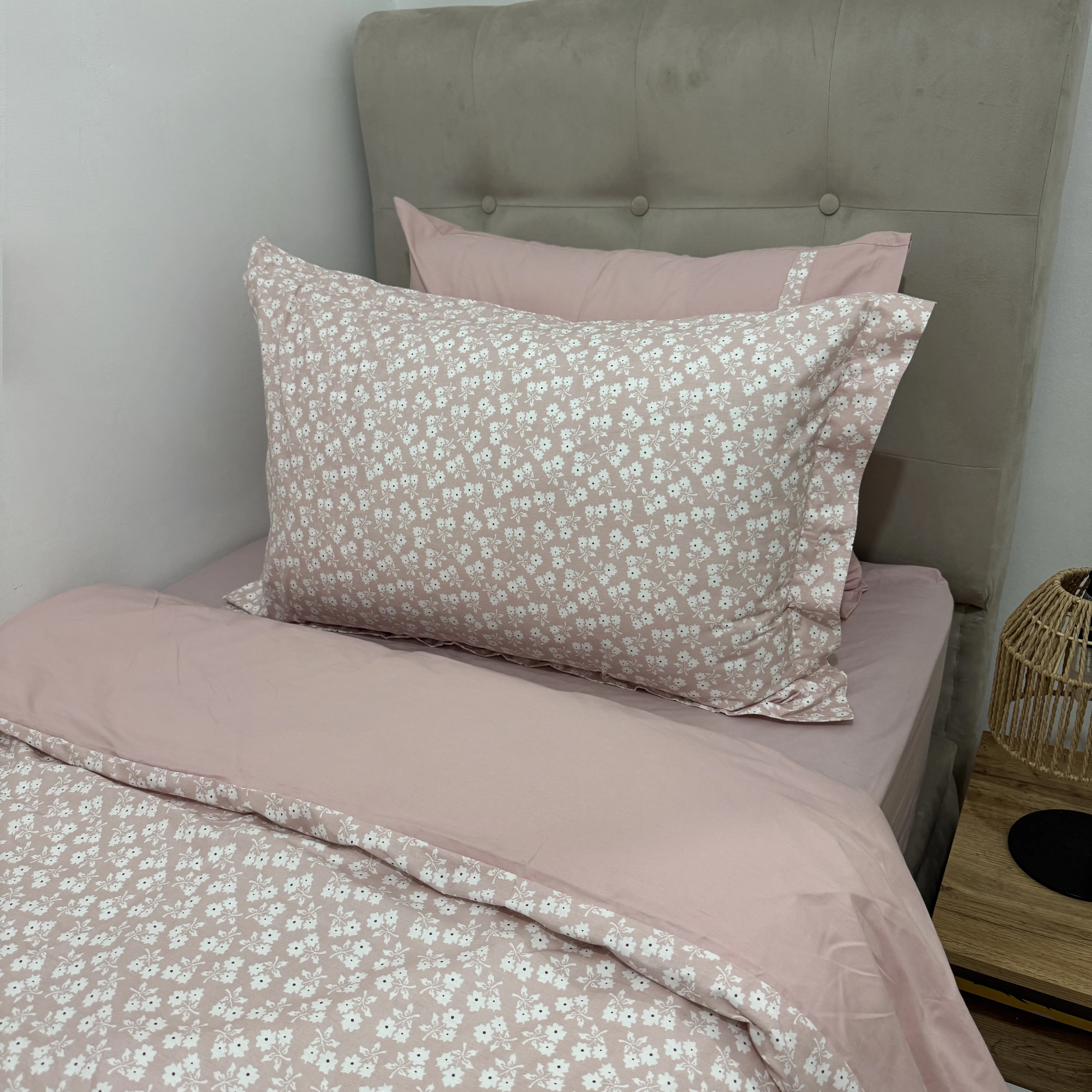 Parure housse de couette "Pink Bloom" 100% coton Oeko-Tex - 1 place