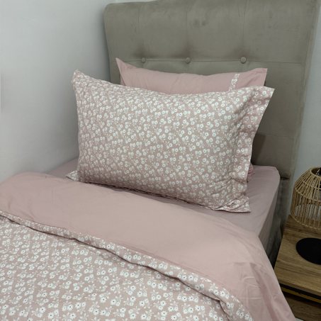 Parure housse de couette "Pink Bloom" 100% coton Oeko-Tex - 1 place