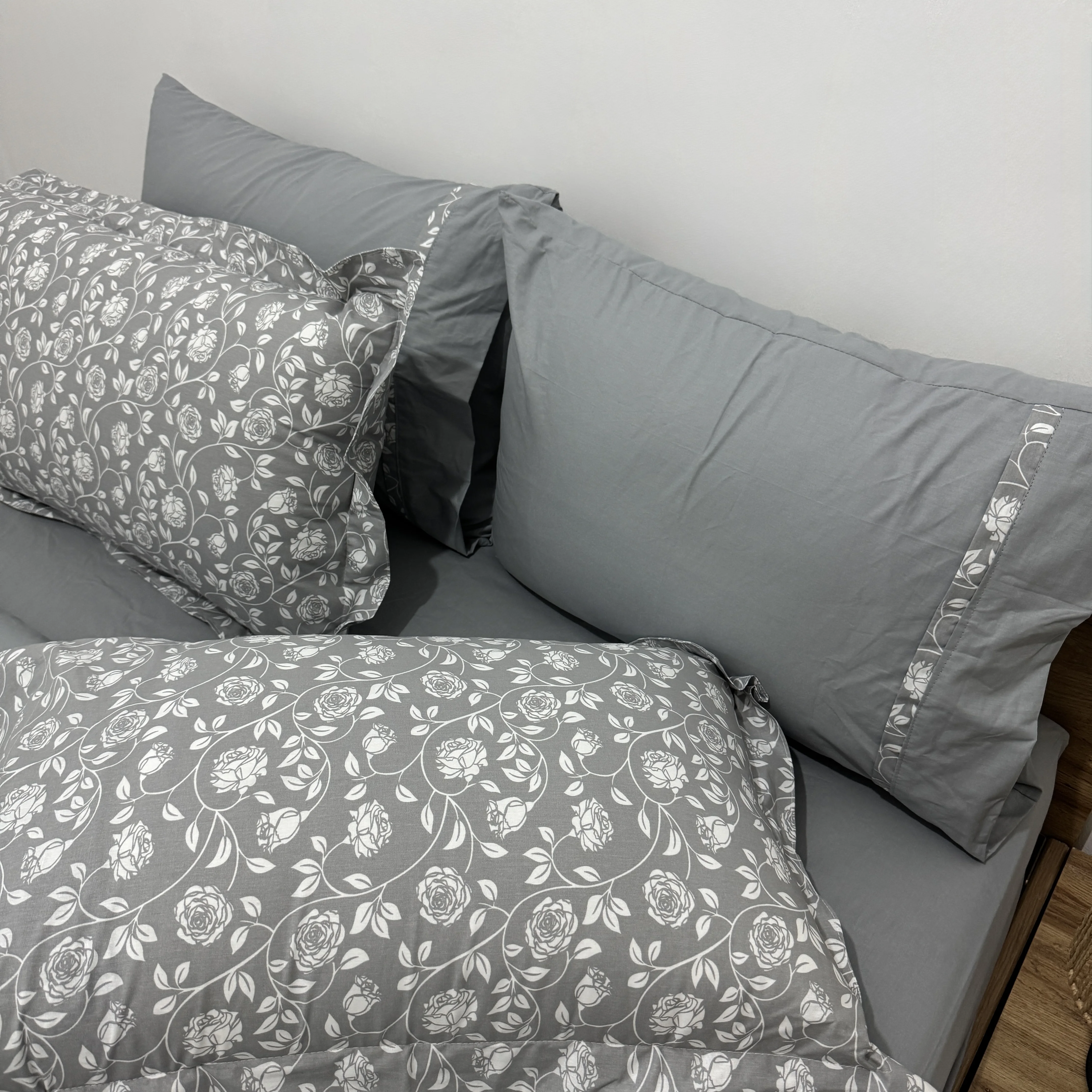 Parure housse de couette "Grey Bloom" 100% coton Oeko-Tex - 2 places