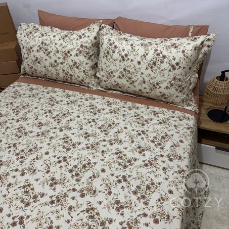 Parure drap plat "Cocoa Bloom" 100% coton Oeko-Tex - 2 places