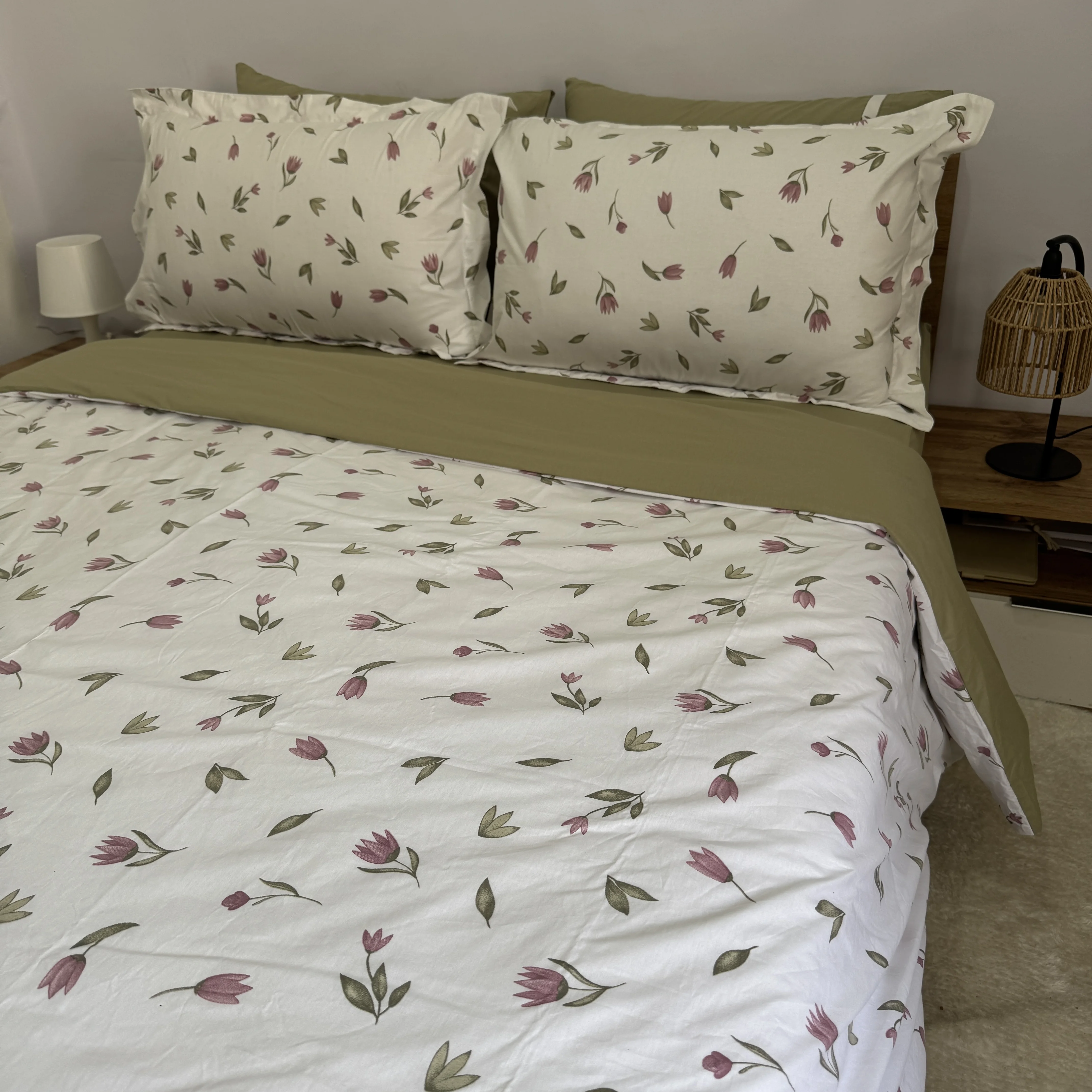 Parure housse de couette "Green Bloom" 100% coton Oeko-Tex - 2 places