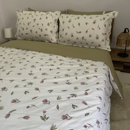 Parure housse de couette "Green Bloom" 100% coton Oeko-Tex - 2 places