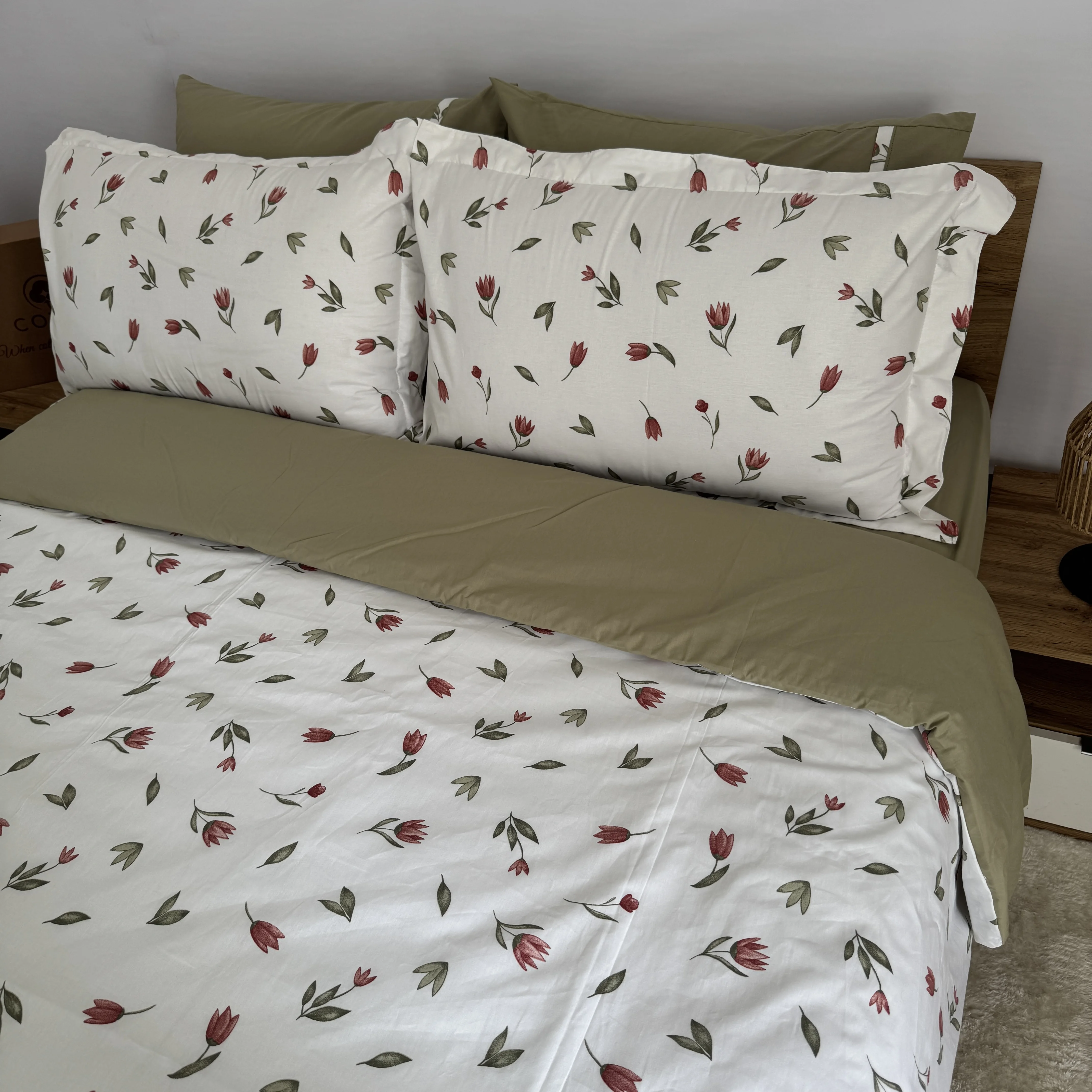 Parure housse de couette "Green Bloom" 100% coton Oeko-Tex - 2 places