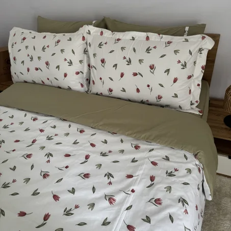 Parure housse de couette "Green Bloom" 100% coton Oeko-Tex - 2 places