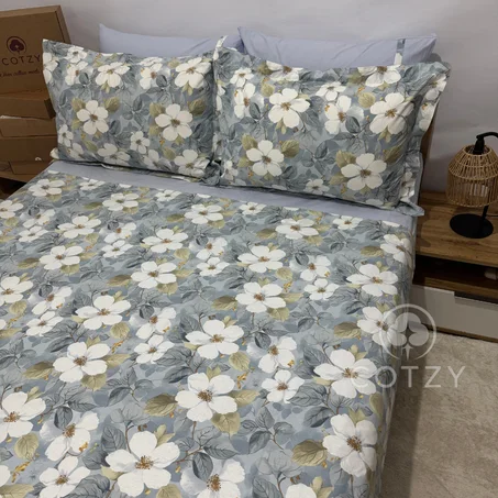 Parure drap plat "Misty Bloom" 100% coton Oeko-Tex - 2 places