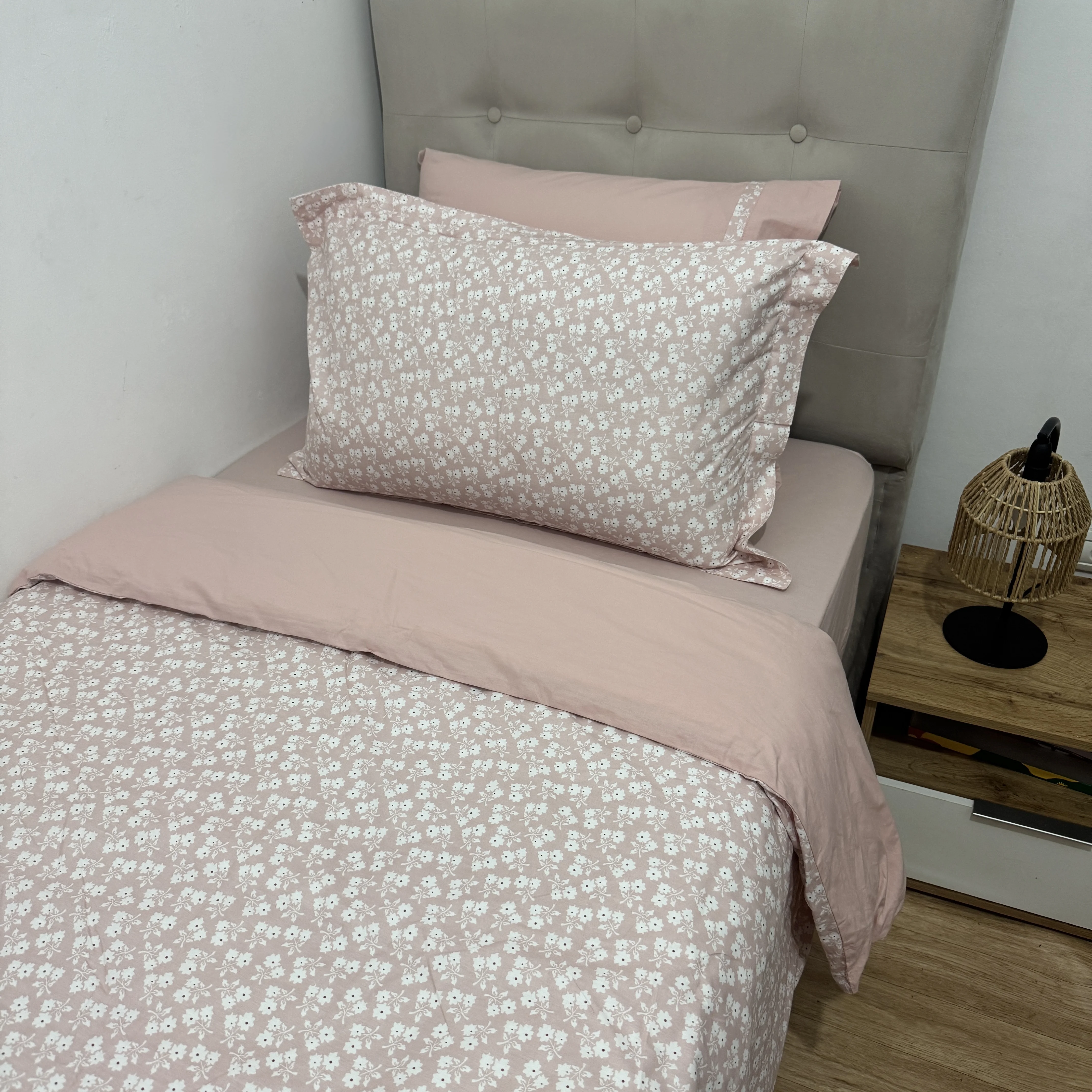 Parure housse de couette "Pink Bloom 2" 100% coton Oeko-Tex - 1 place