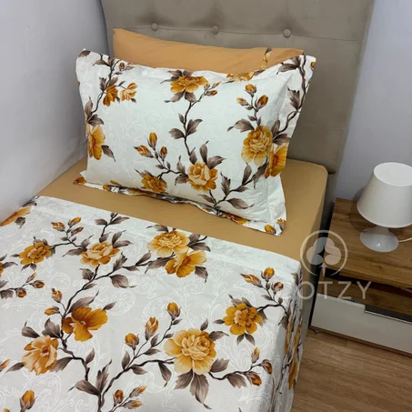Parure de lit "Caramel Bloom 100% coton Oeko-Tex - 1 place sur-mesure