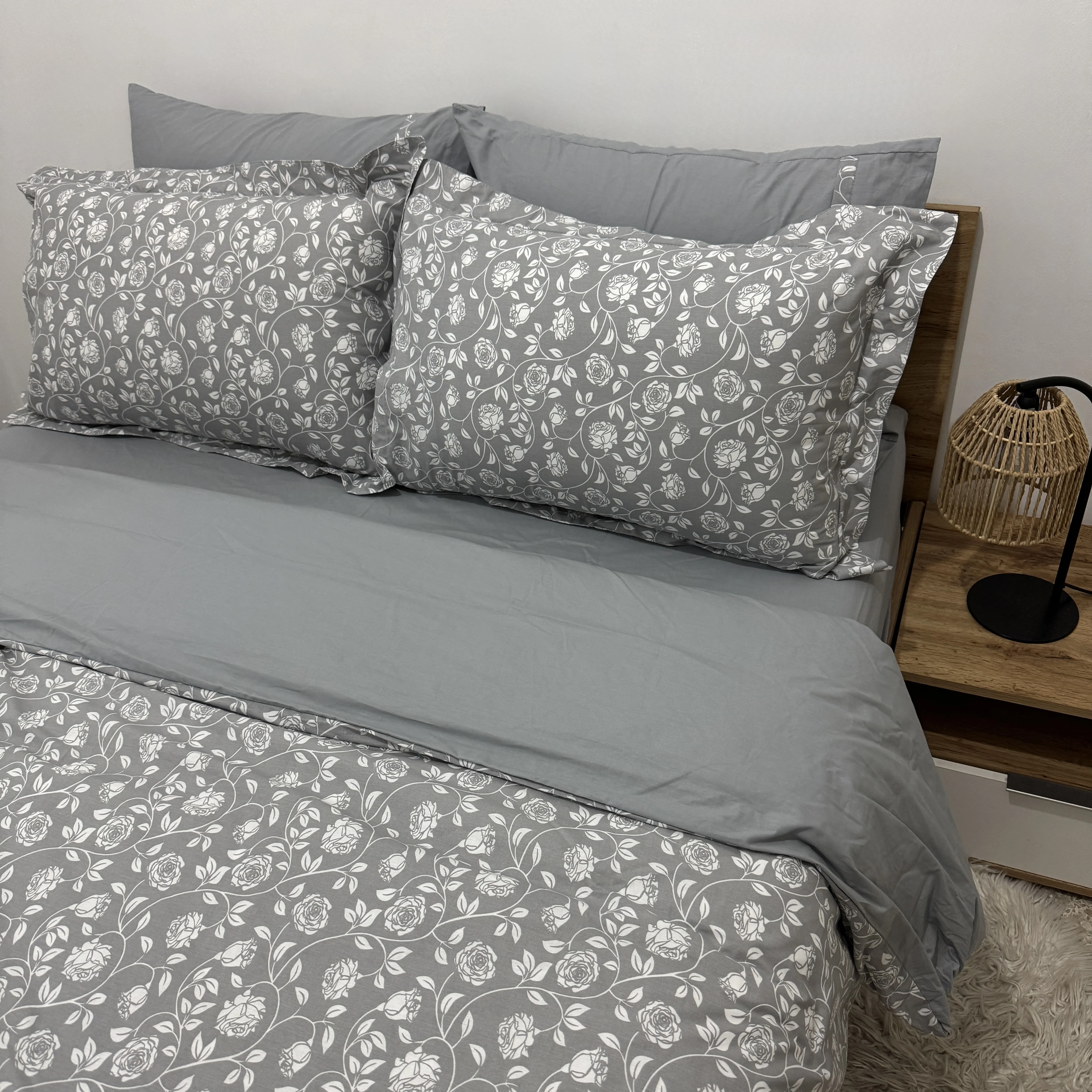 Parure housse de couette "Grey Bloom" 100% coton Oeko-Tex - 2 places