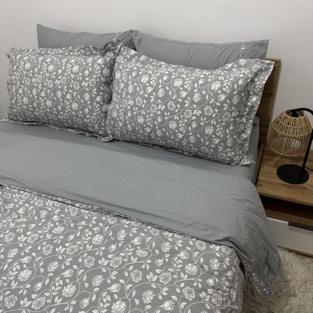 Parure housse de couette "Grey Bloom" 100% coton Oeko-Tex - 2 places