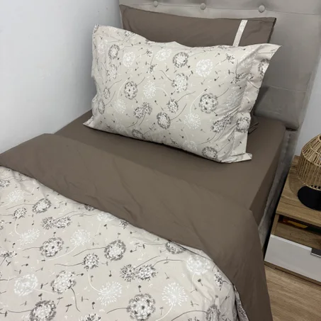 Parure housse de couette "Beige Cotton" 100% coton Oeko-Tex - 1 place