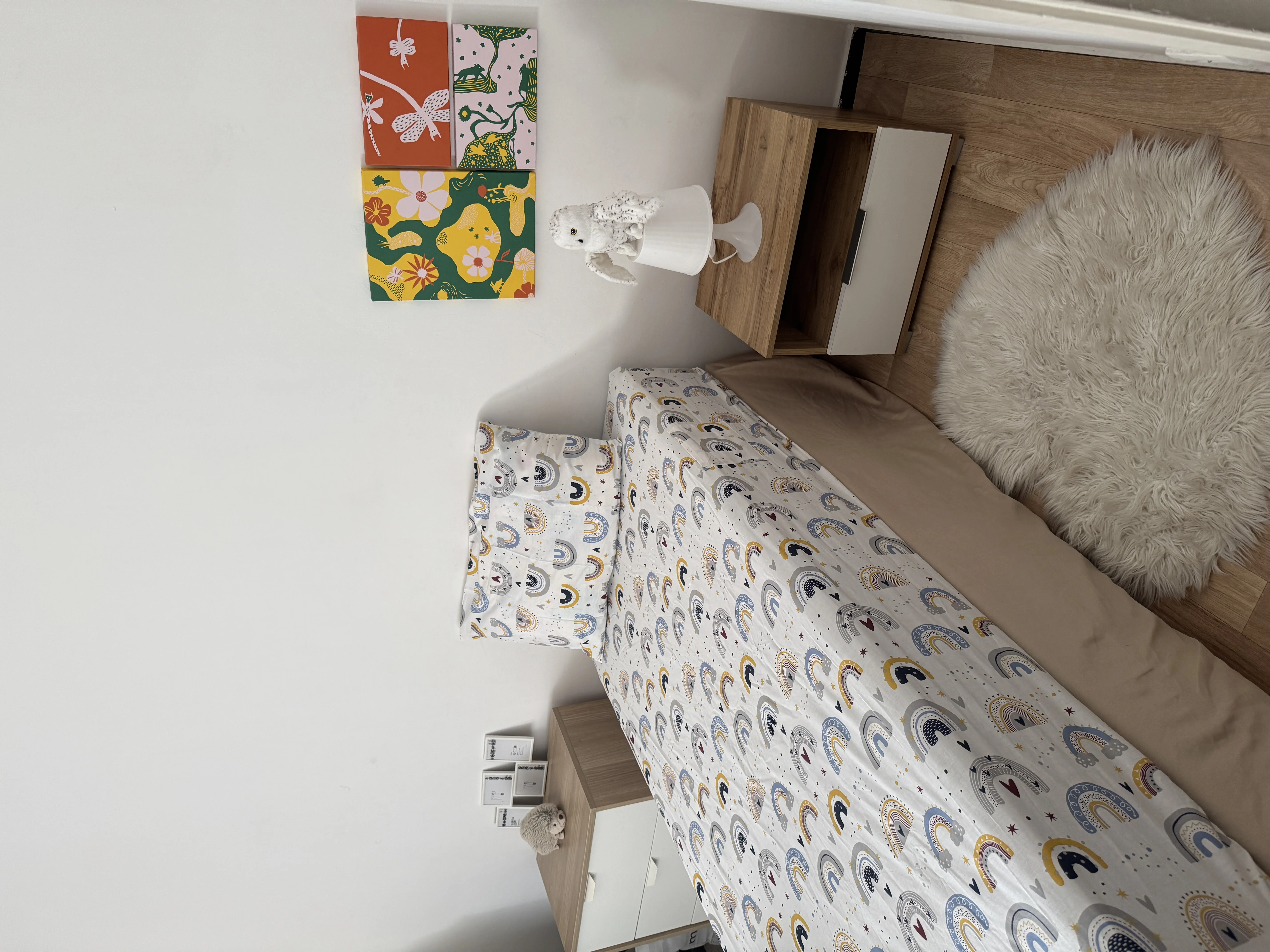 Drap Housse "Arc-en-ciel" 100% coton Oeko-tex - 90x190x25cm - 2 taies d