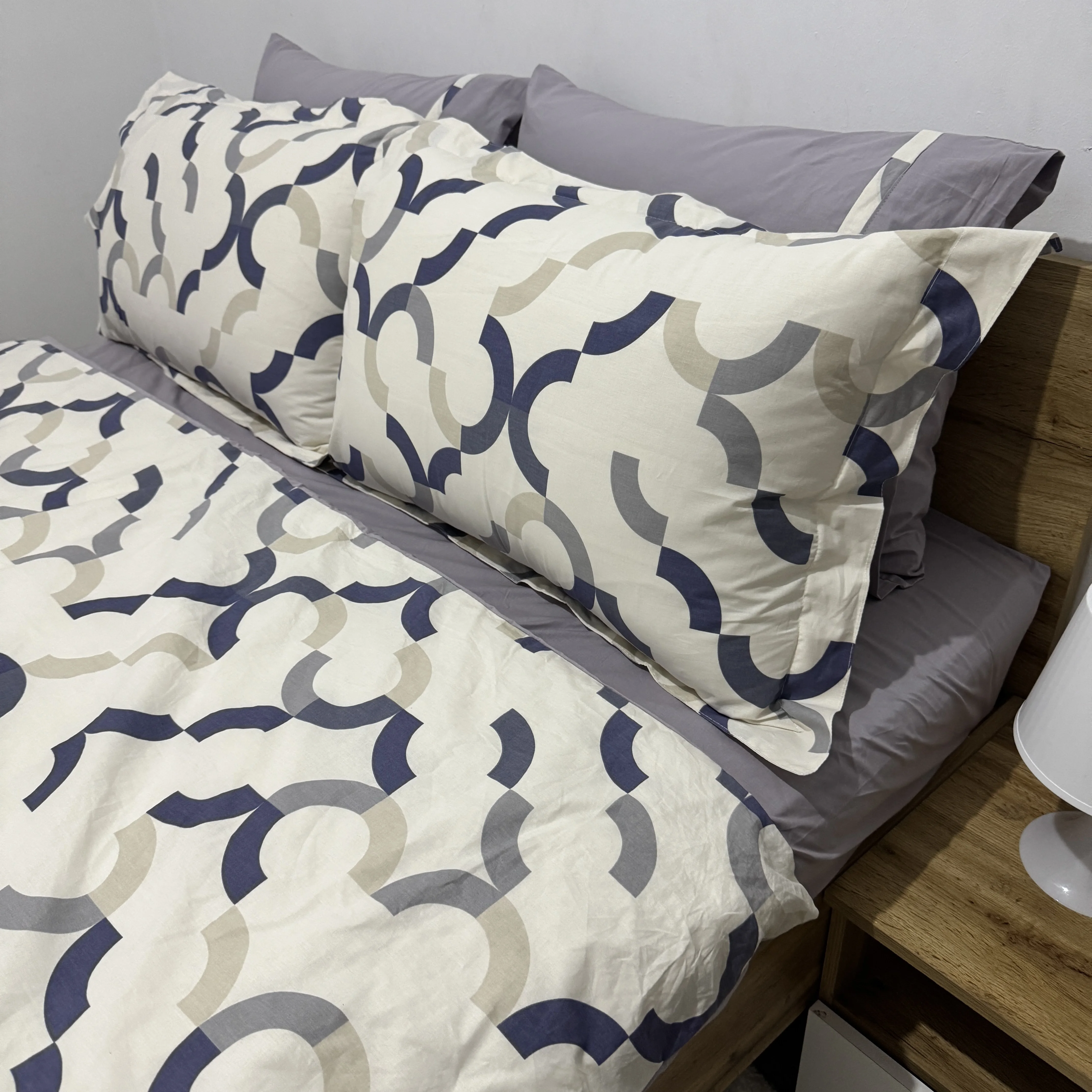 Parure housse de couette "Grey Cicrcles" 100% coton Oeko-Tex - 2 places