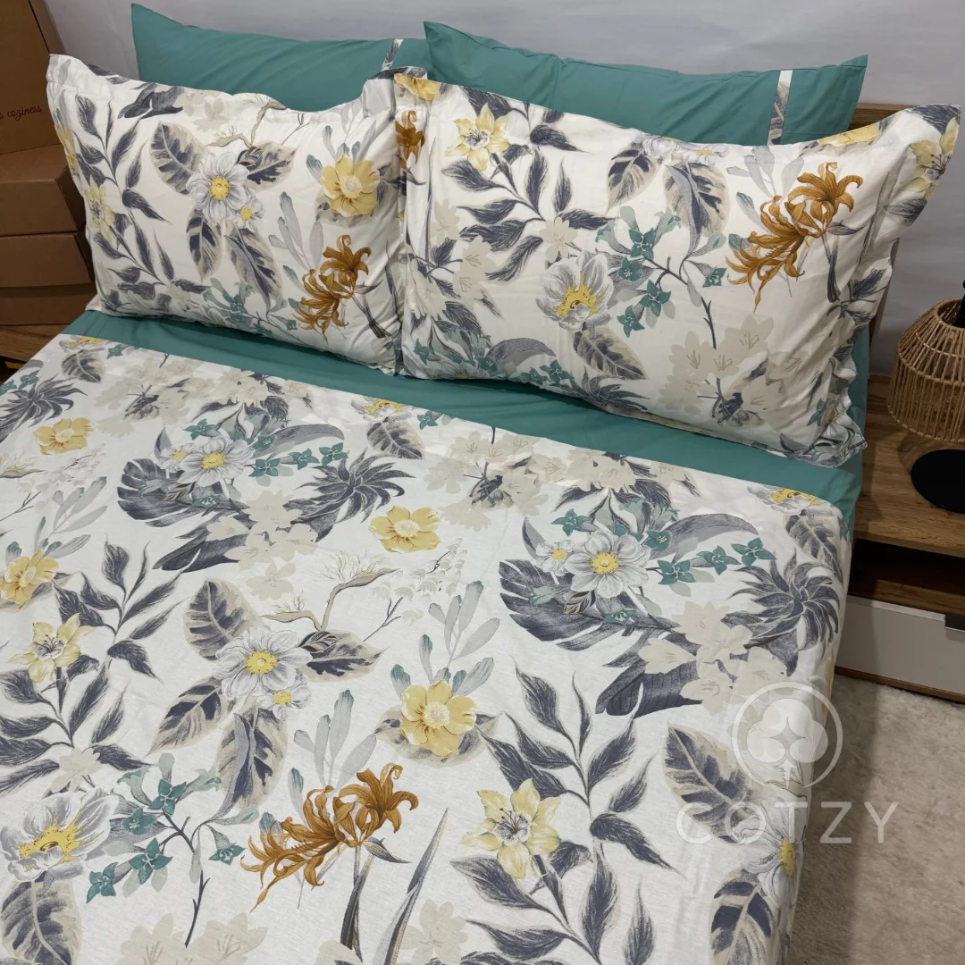 Parure drap plat "Tropical Bloom" 100% coton Oeko-Tex - 2 places