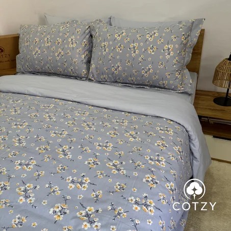 Parure housse de couette "Azur Bloom" 100% coton Oeko-Tex - 2 places