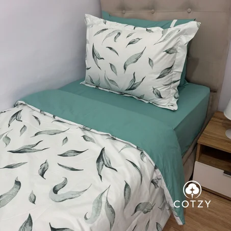Parure housse de couette "Emerald Leaves" sur-mesure 100% coton Oeko-Tex - 1 place (copy)
