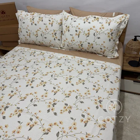 Parure drap plat "Golden Bloom" 100% coton Oeko-Tex - 2 places