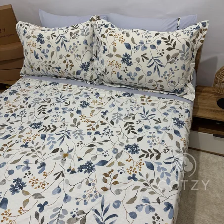 Parure drap plat "Azur Bloom" 100% coton Oeko-Tex - 2 places