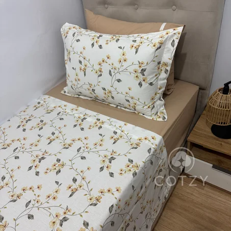 Parure de lit "Golden Bloom" 100% coton Oeko-Tex - 1 place