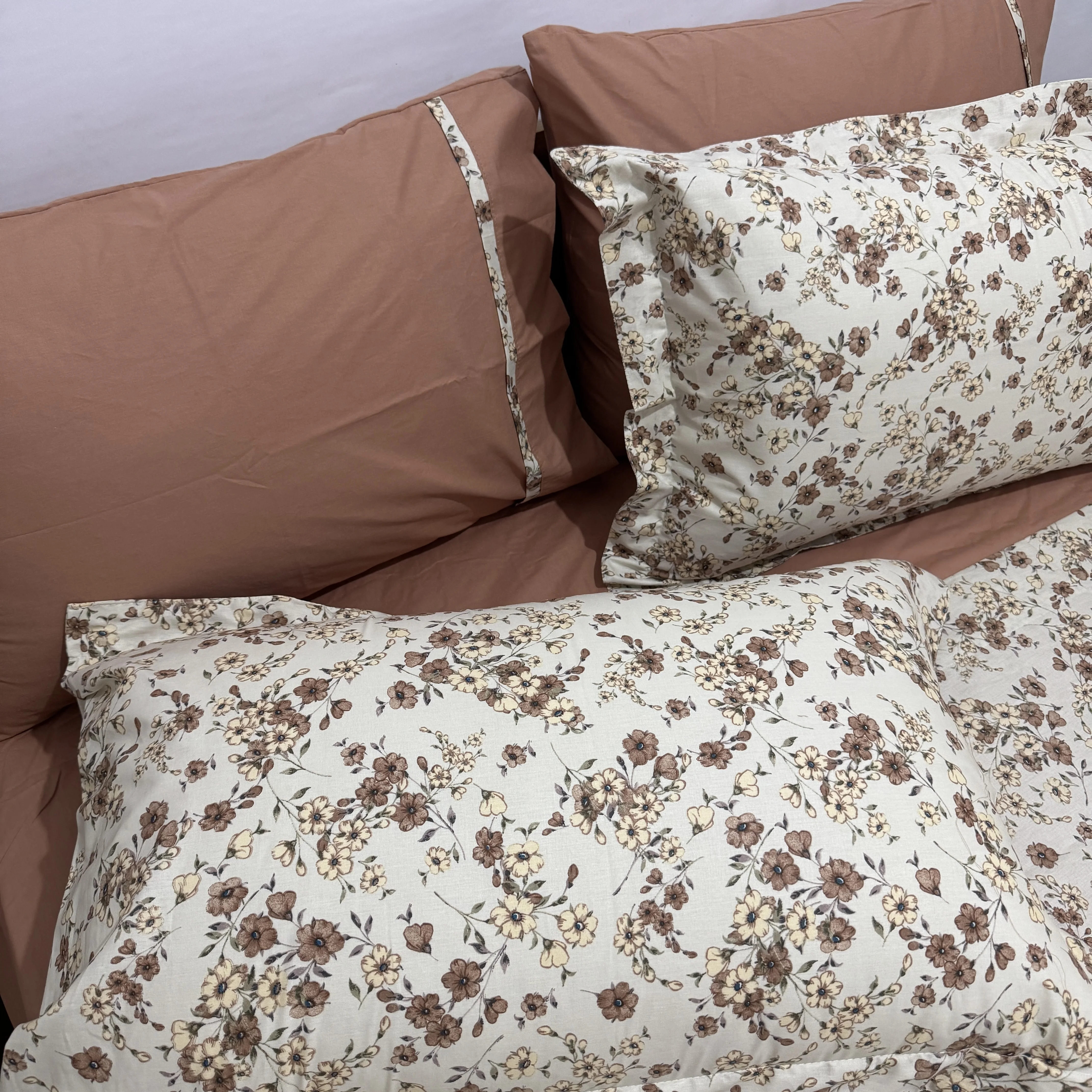 Parure drap plat "Cocoa Bloom" 100% coton Oeko-Tex - 2 places