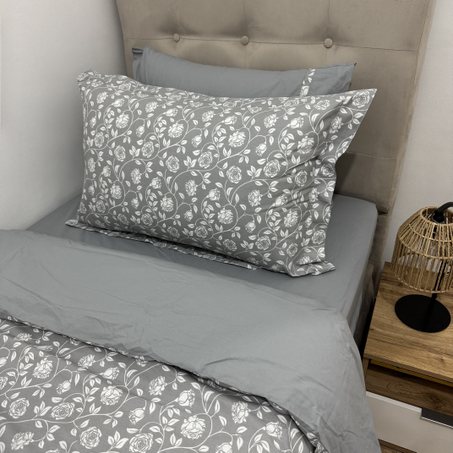Parure housse de couette "Grey Bloom" 100% coton Oeko-Tex - 1 place