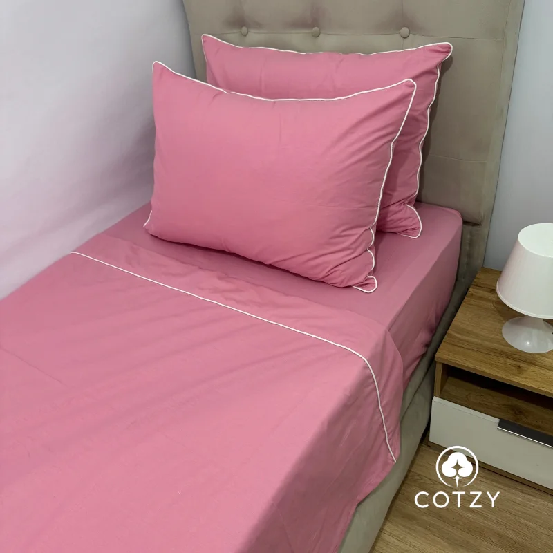 Parure drap plat "Pink Elegance " 100% coton Oeko-Tex - 1 et 2 places