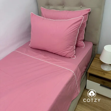Parure drap plat "Pink Elegance " 100% coton Oeko-Tex - 1 et 2 places