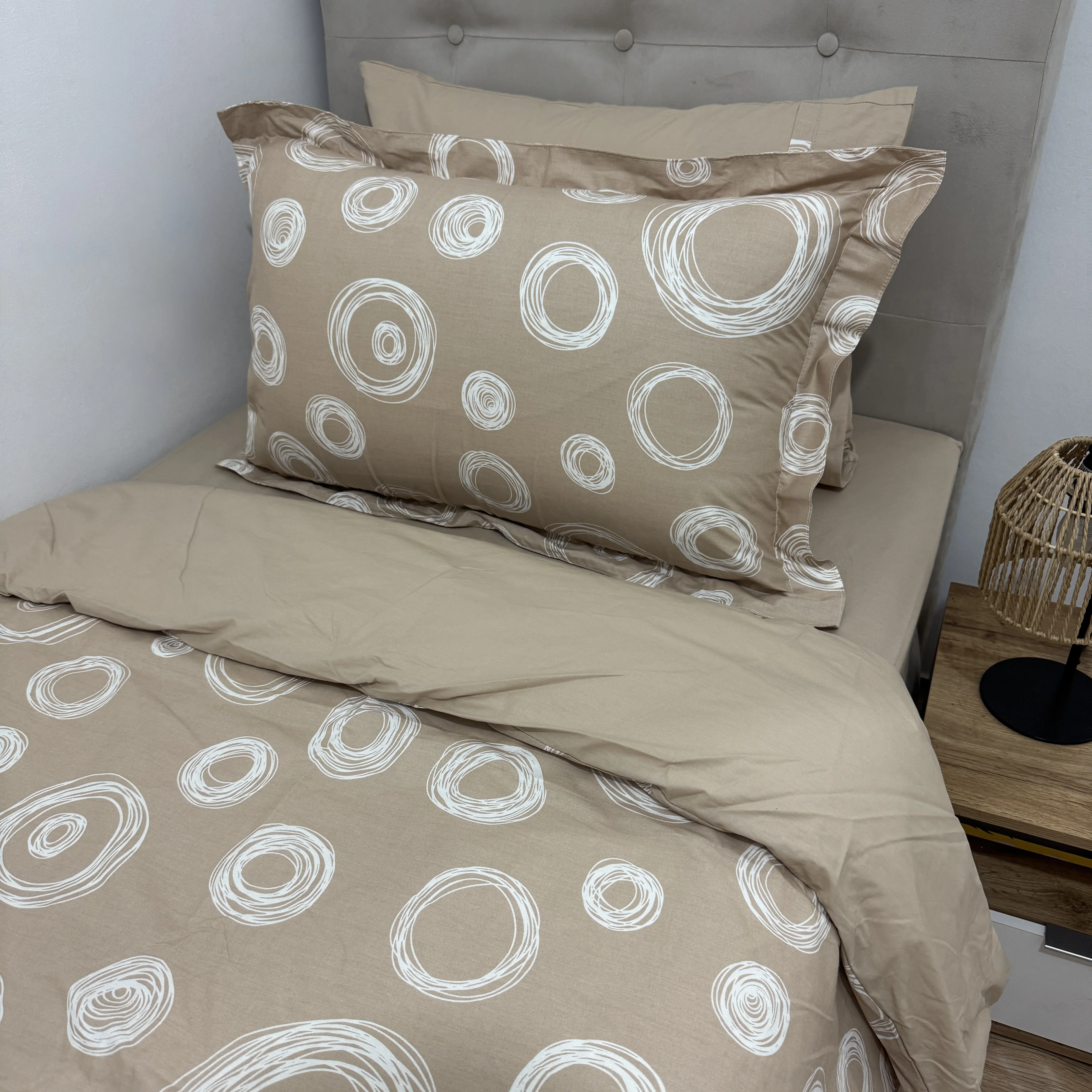 Parure housse de couette "Sandy Circles" 100% coton Oeko-Tex - 1 place