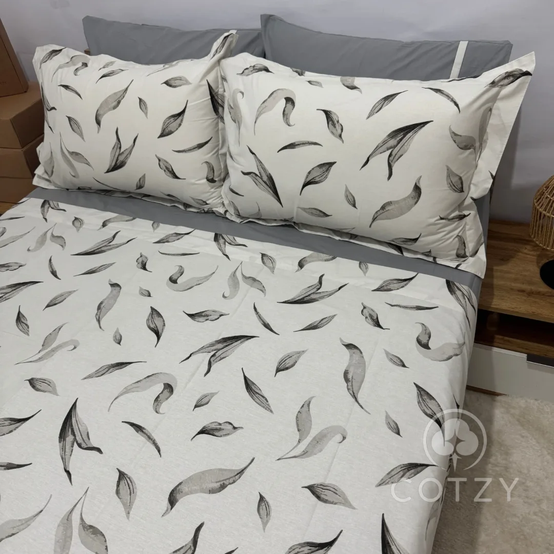 Parure drap plat "Silver Leaf" 100% coton Oeko-Tex - 2 places