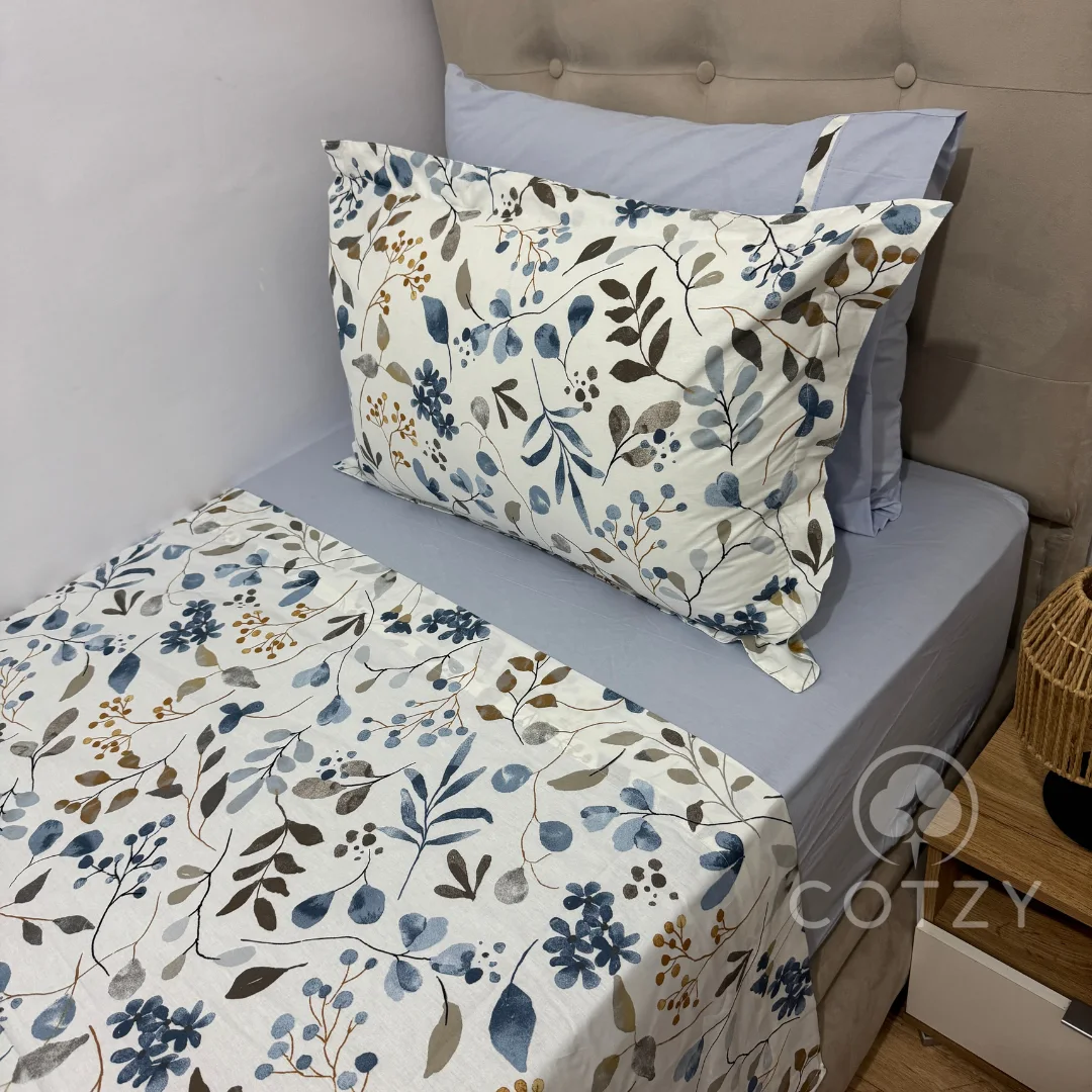 Parure de lit "Azur Bloom" 100% coton Oeko-Tex - 1 place
