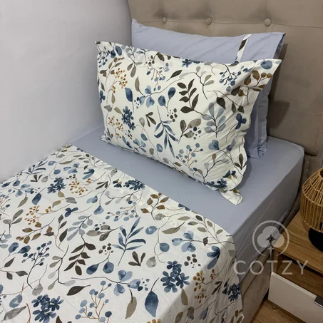 Parure de lit "Azur Bloom" 100% coton Oeko-Tex - 1 place