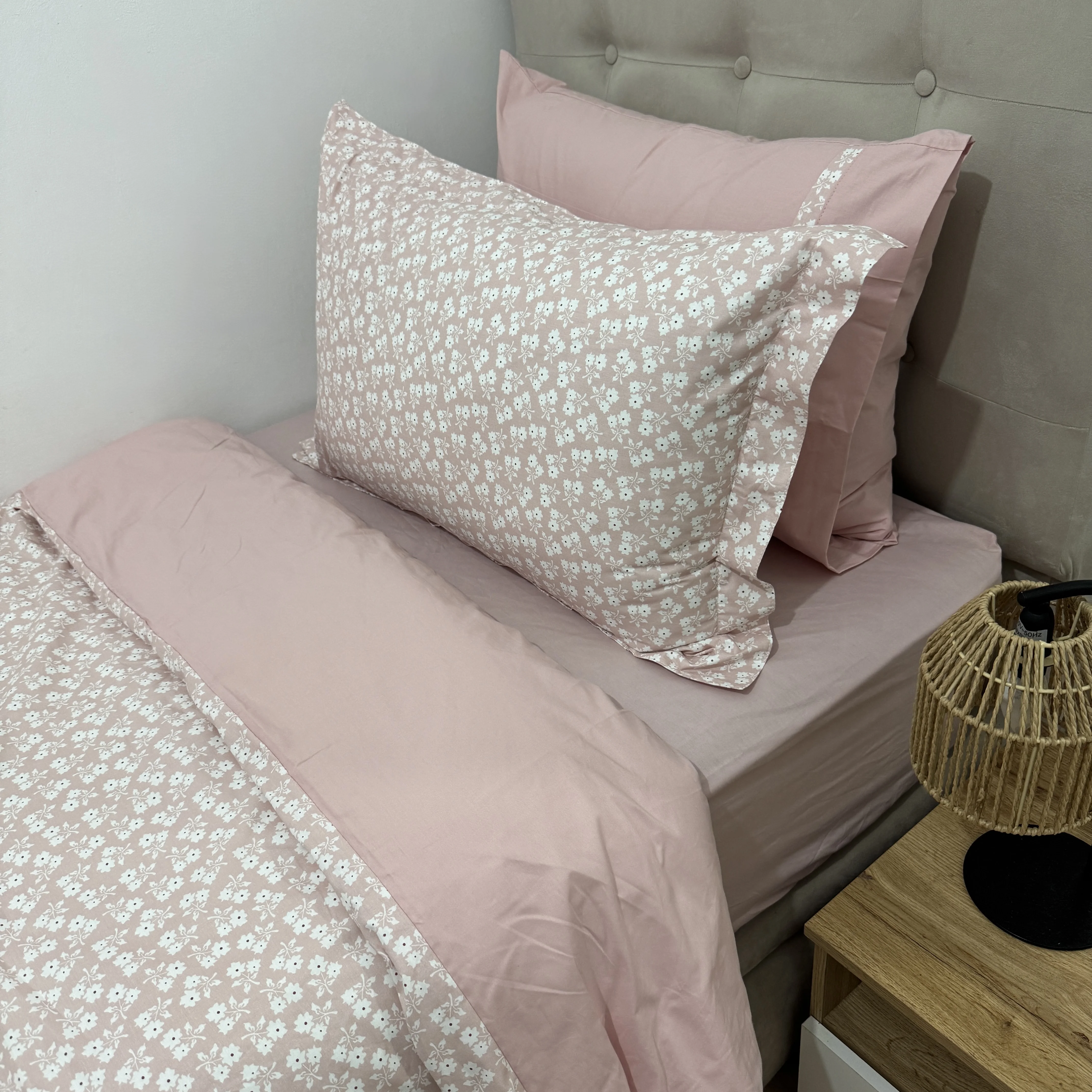 Parure housse de couette "Pink Bloom" 100% coton Oeko-Tex - 1 place