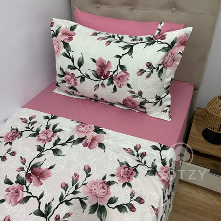 Parure de lit "Rosy Bloom" 100% coton Oeko-Tex - 1 place