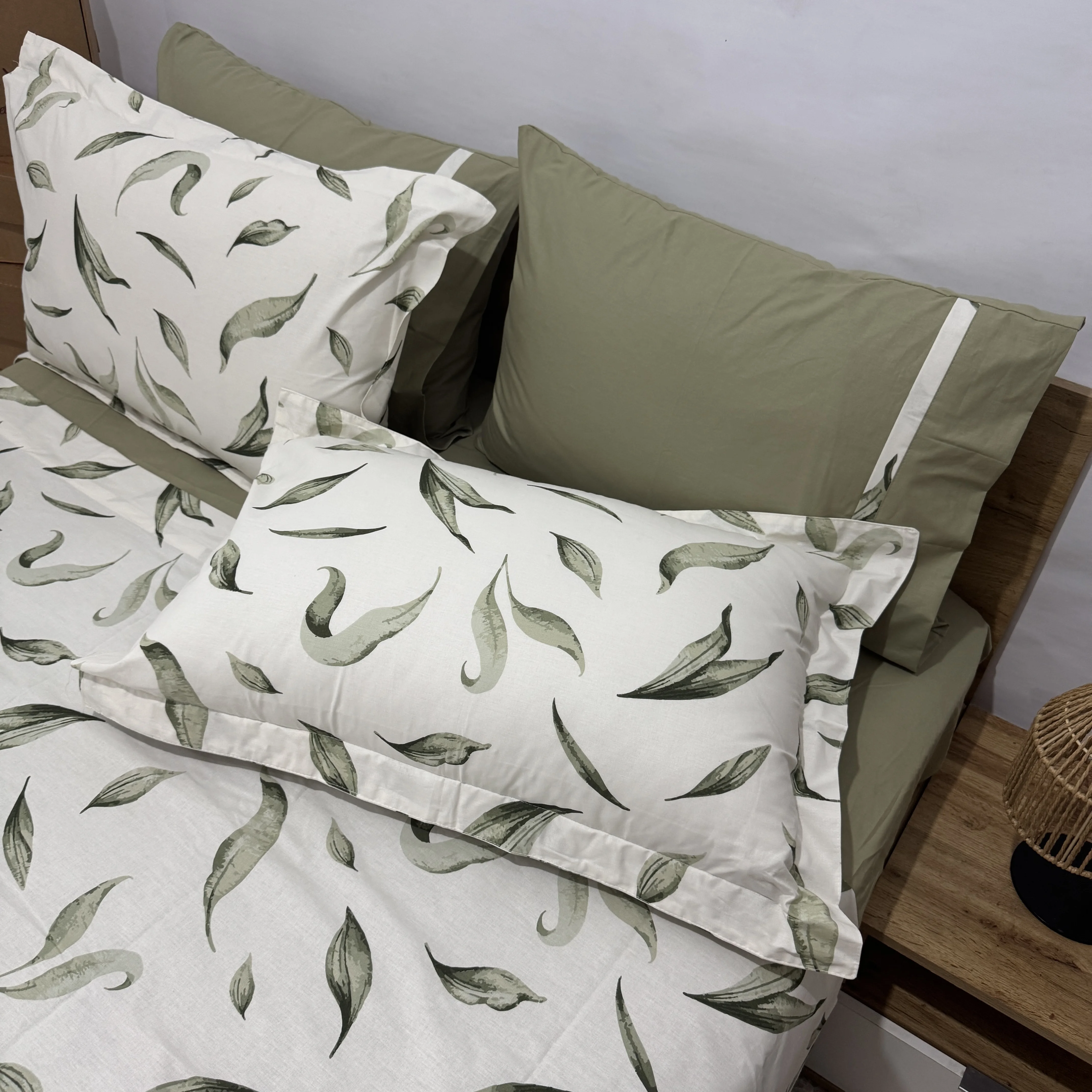 Parure drap plat "Green Leaf" 100% coton Oeko-Tex - 2 places