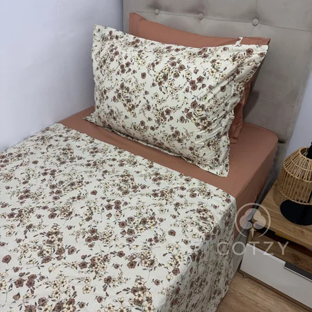 Parure de lit "Cocoa Bloom" 100% coton Oeko-Tex - 1 place