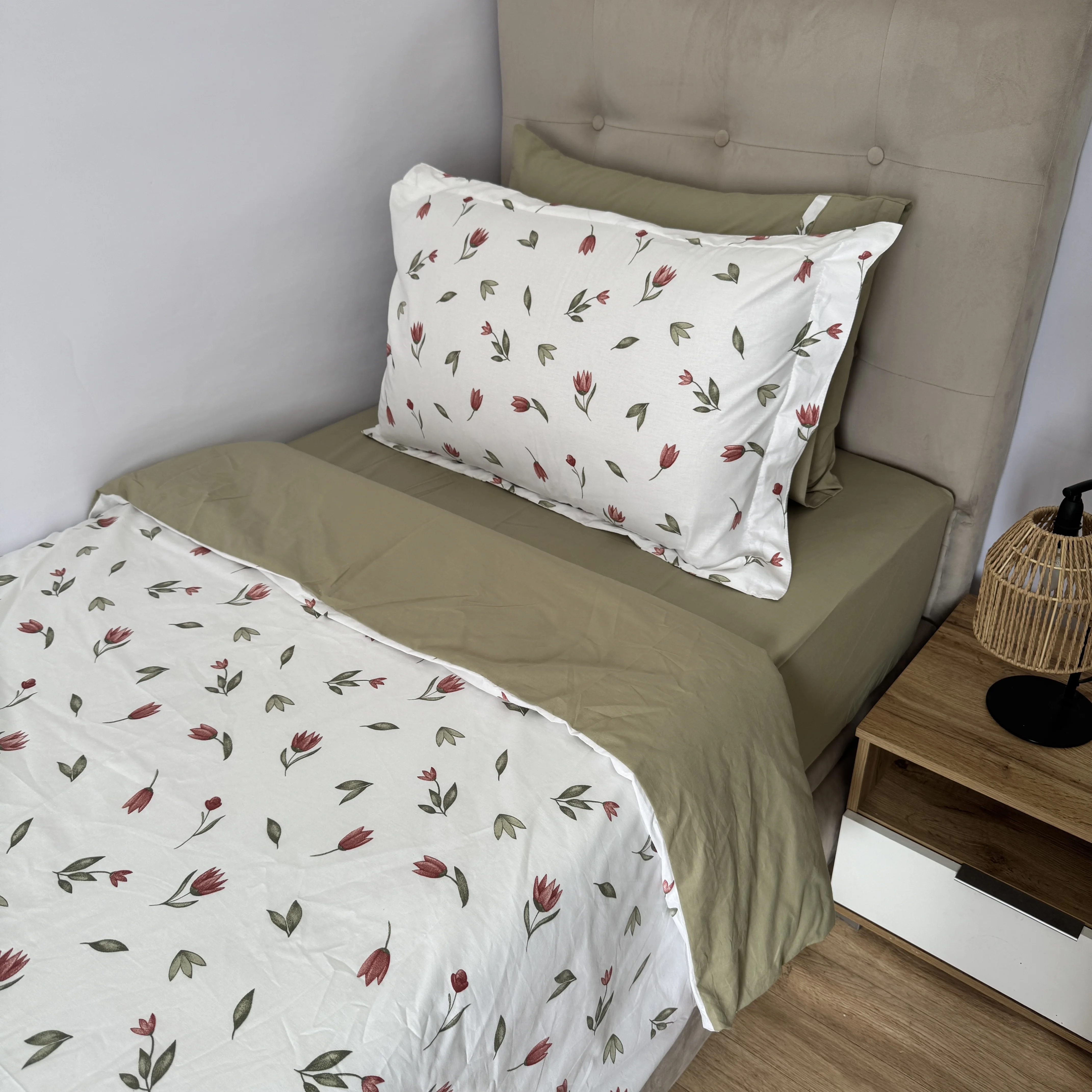 Parure housse de couette "Green bloom" 100% coton Oeko-Tex - 1 place