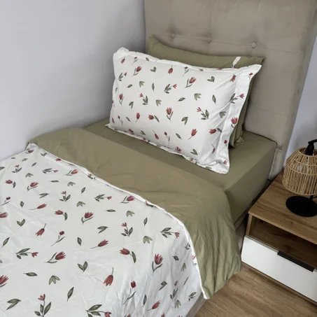 Parure housse de couette "Green bloom" 100% coton Oeko-Tex - 1 place