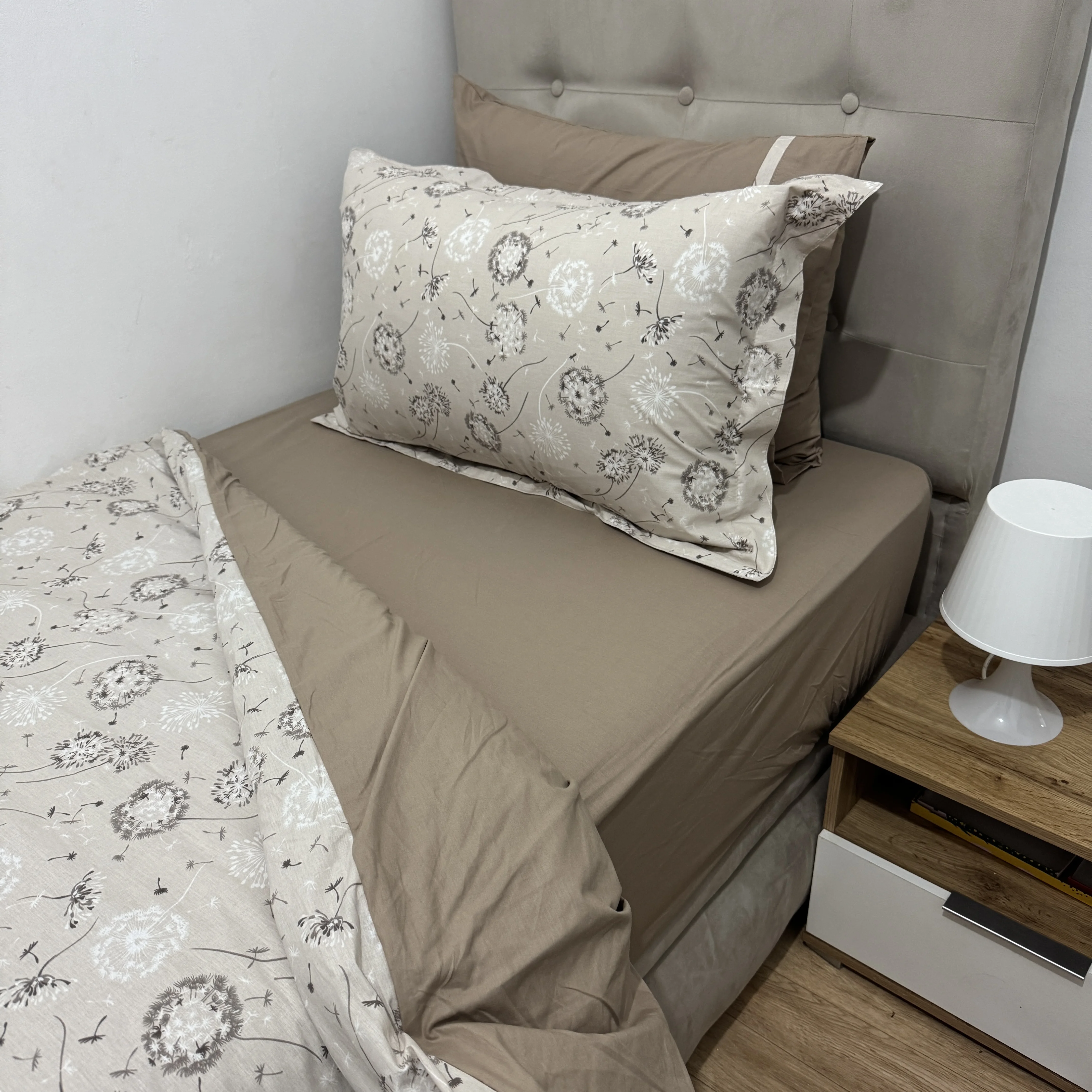 Parure housse de couette "Beige Cotton" 100% coton Oeko-Tex - 1 place