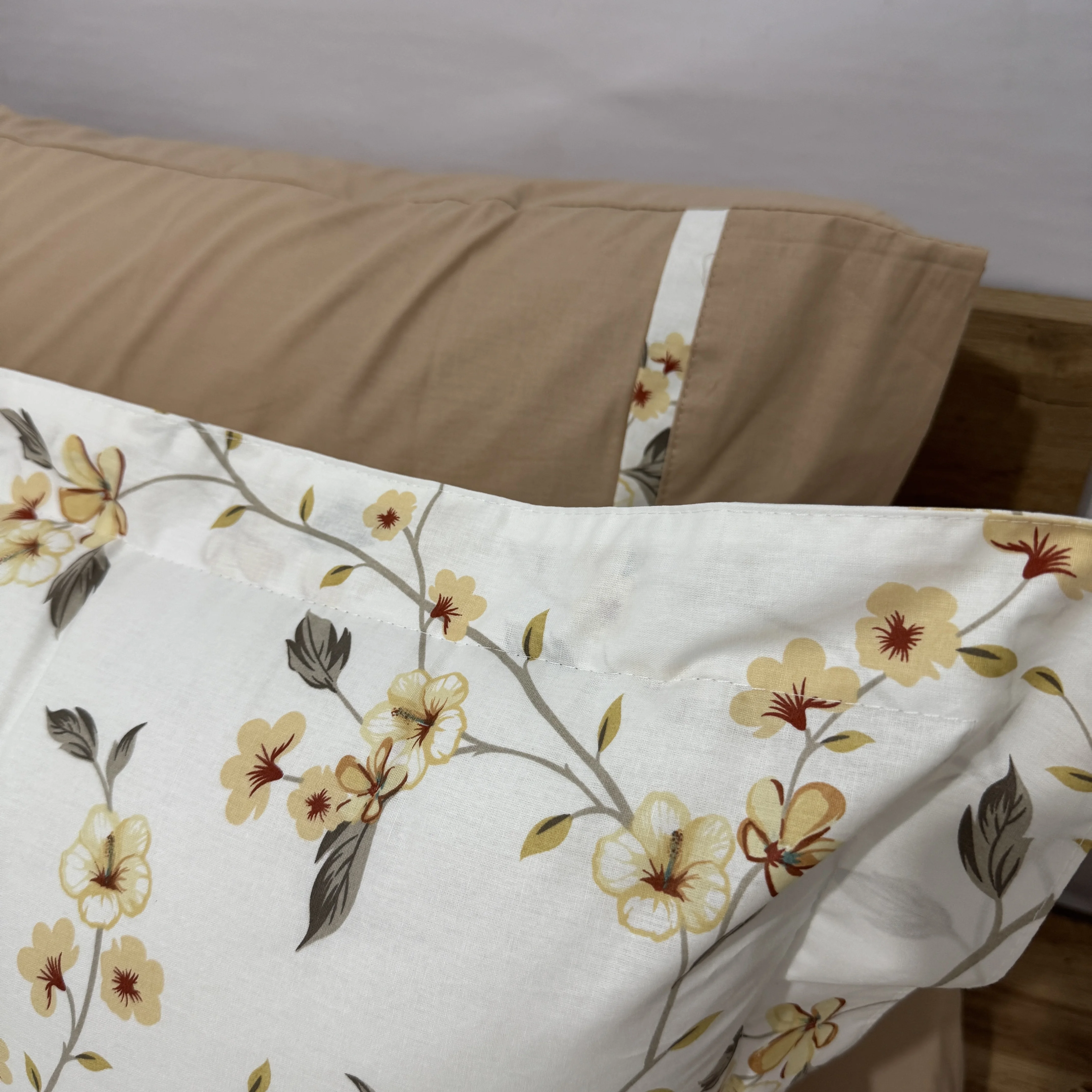 Parure drap plat "Golden Bloom" 100% coton Oeko-Tex - 2 places