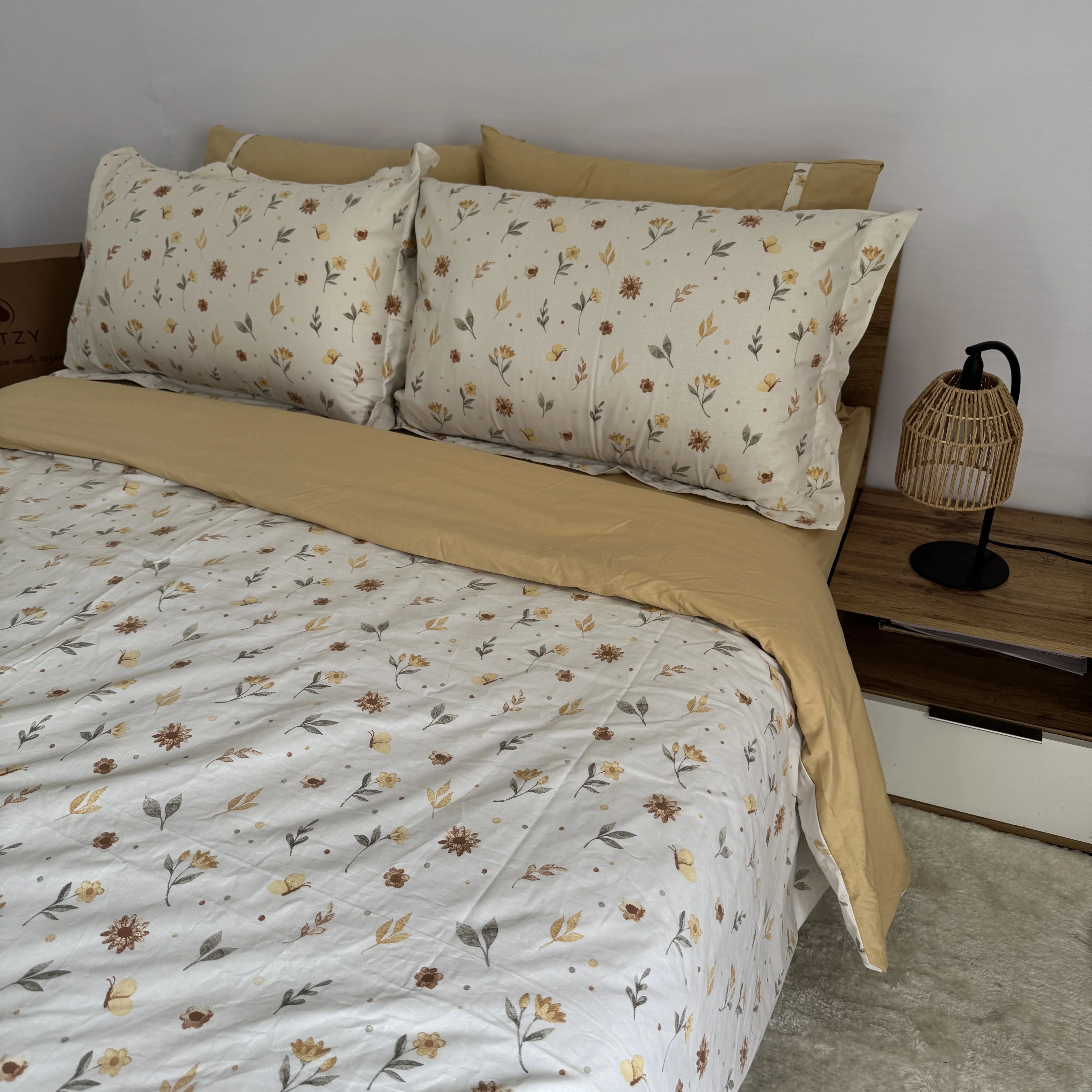 Parure housse de couette "Yellow Bloom" 100% coton Oeko-Tex - 2 places