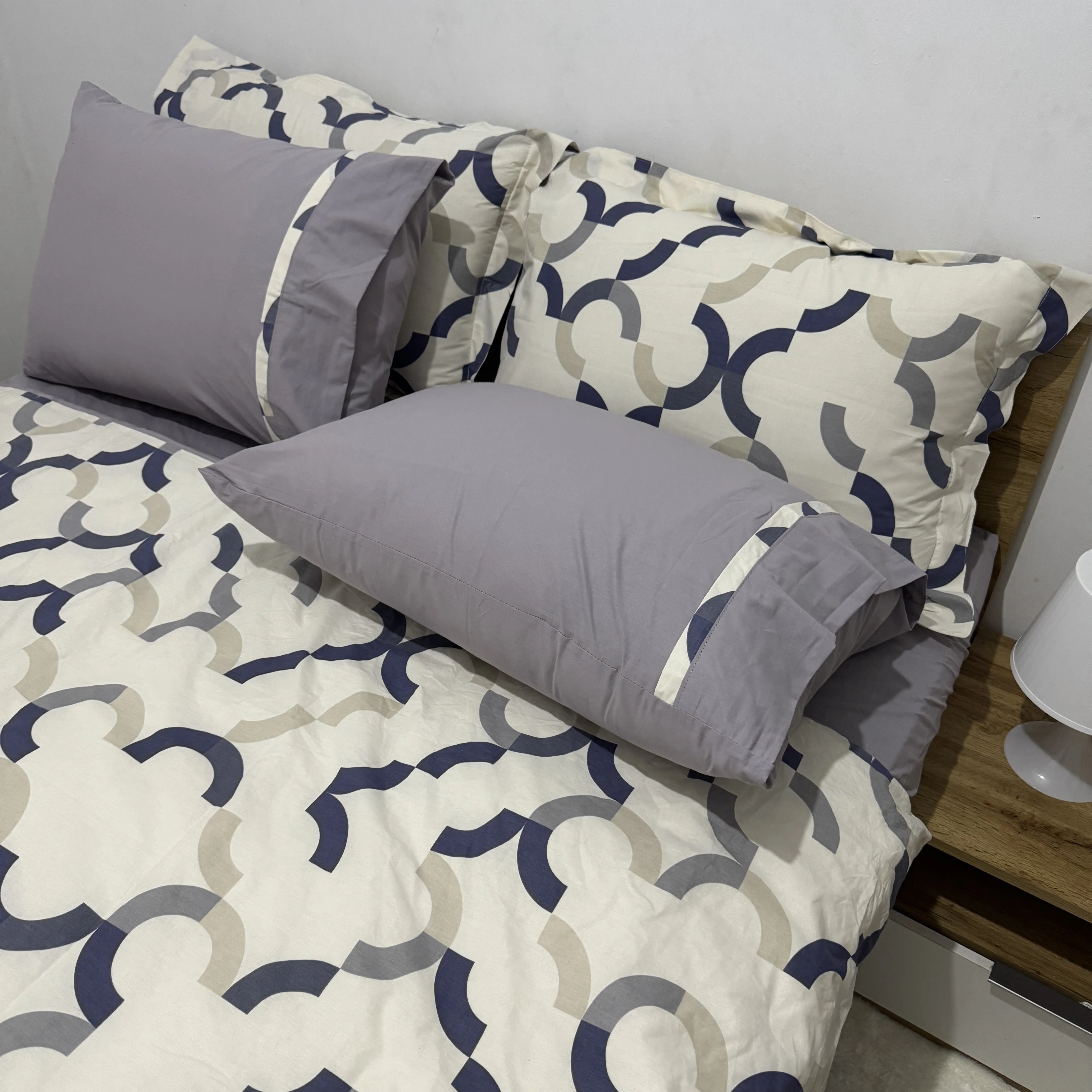 Parure housse de couette "Grey Cicrcles" 100% coton Oeko-Tex - 2 places