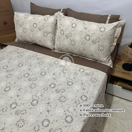 Parure drap plat "Beige Cotton" 100% coton Oeko-Tex - 2 places